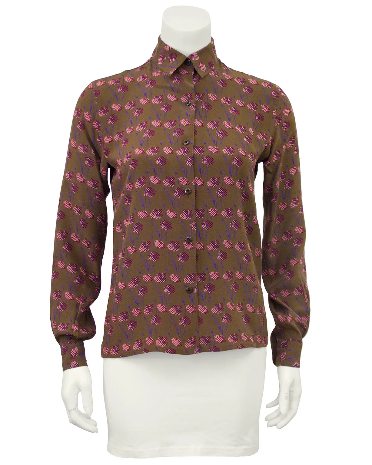 Brown Floral Silk Blouse