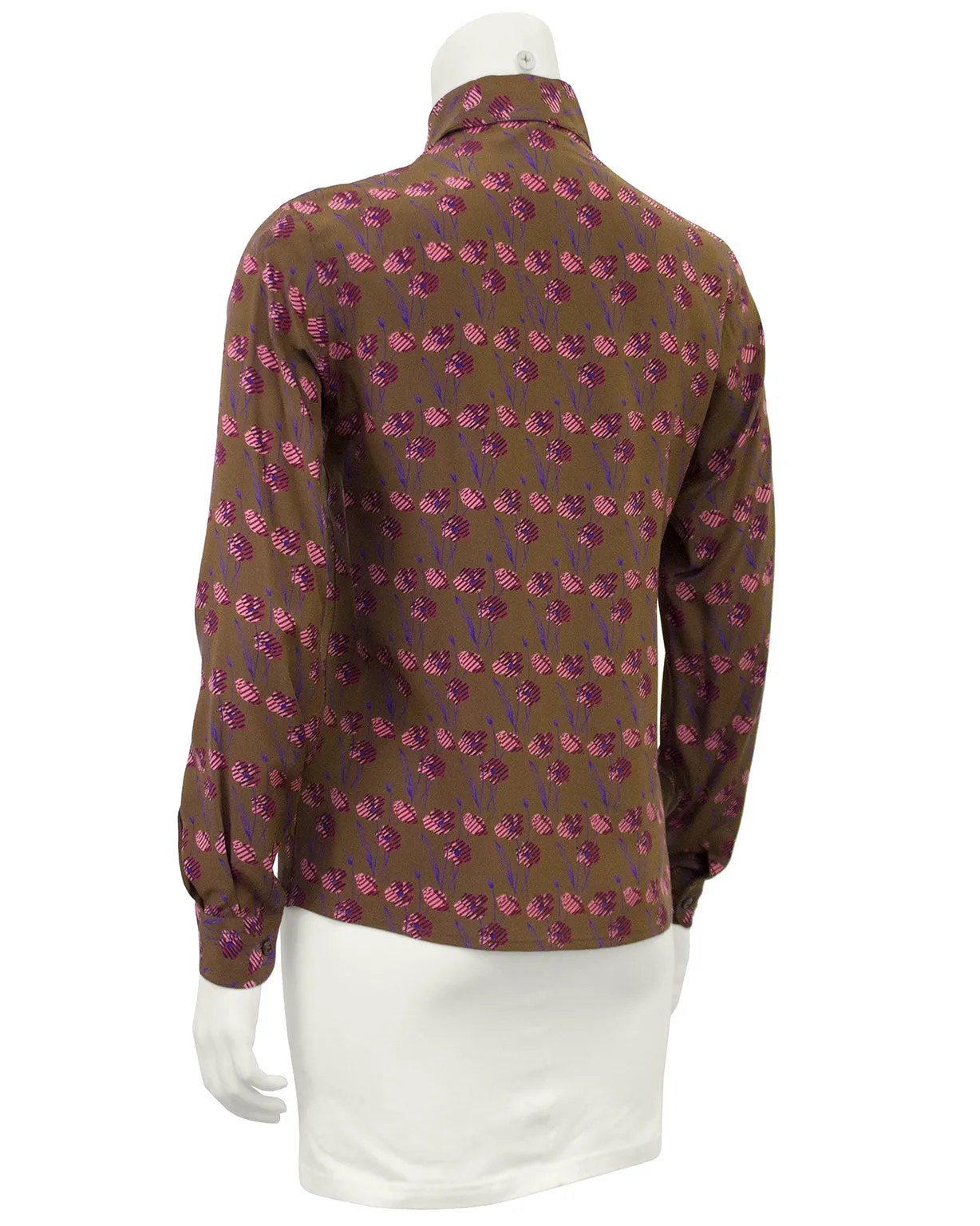Brown Floral Silk Blouse