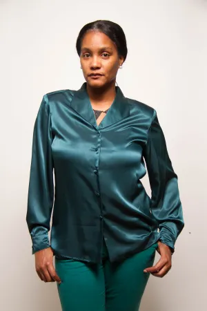 Button Down Long Sleeve  Silk  Shirt