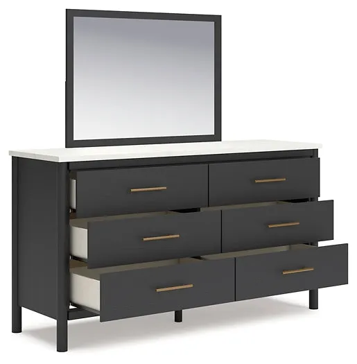 Cadmori Queen Upholstered Bed with Mirrored Dresser and Chest