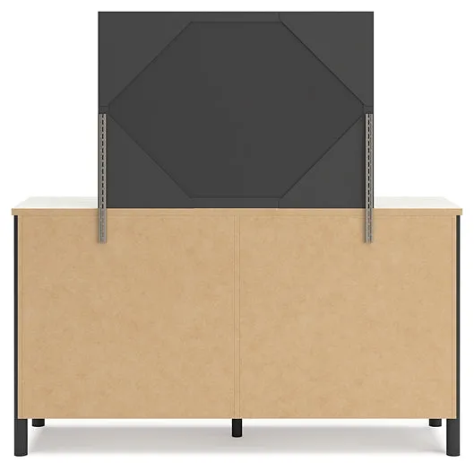 Cadmori Queen Upholstered Bed with Mirrored Dresser and Chest
