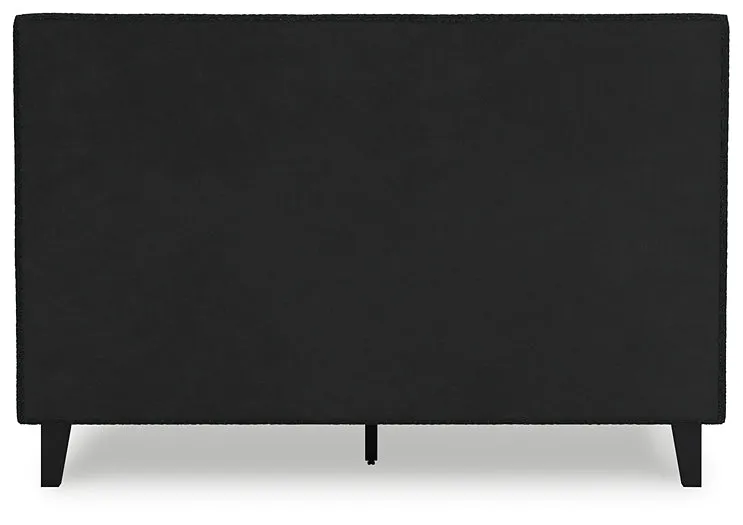Cadmori Queen Upholstered Bed with Mirrored Dresser and Chest
