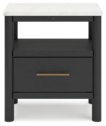 Cadmori Queen Upholstered Panel Bed with Mirrored Dresser and Nightstand