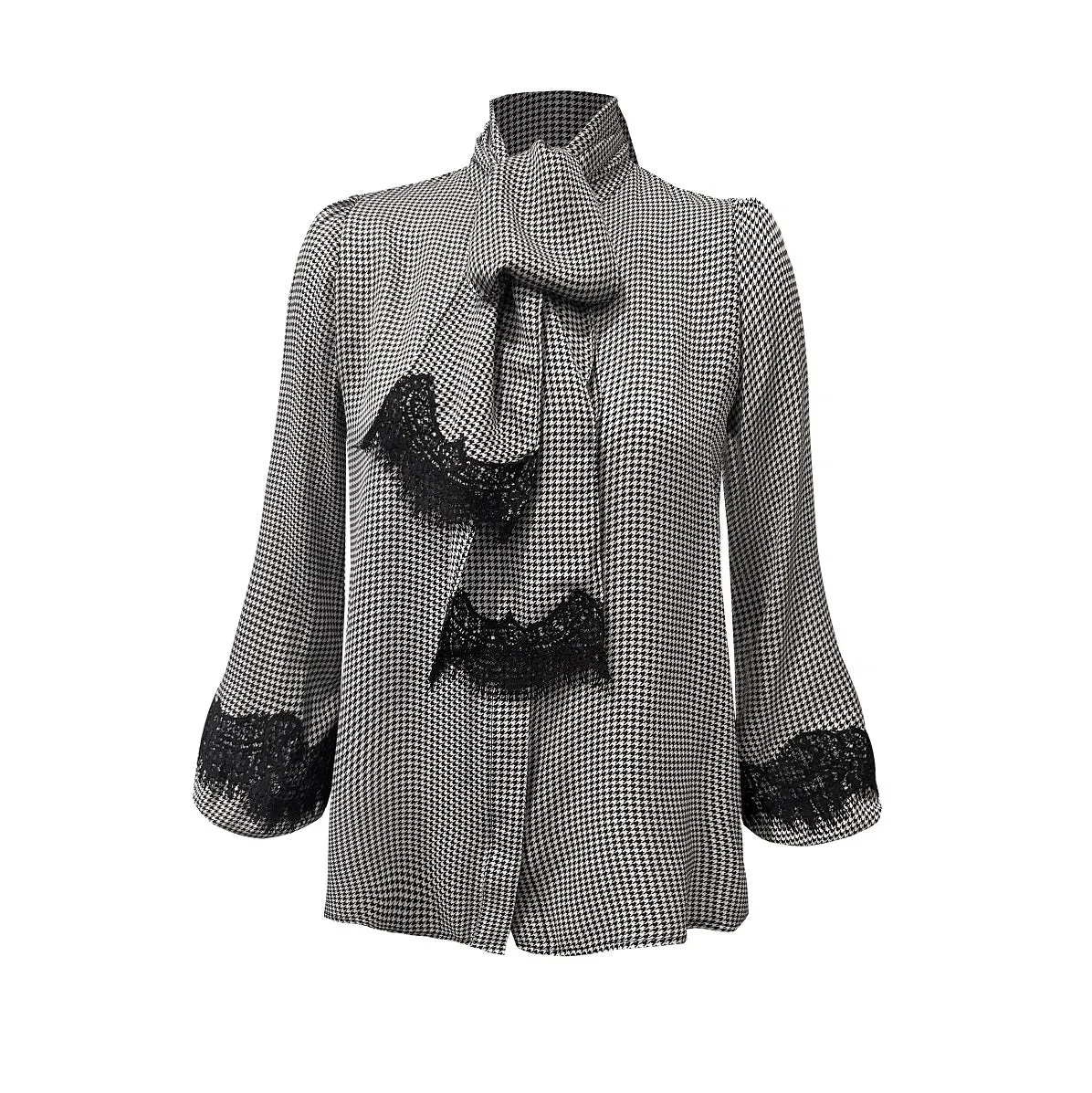 Camille Houndstooth Tie Shirt