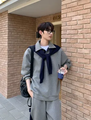 Cape Lapel Sweatshirt Suit with Pants