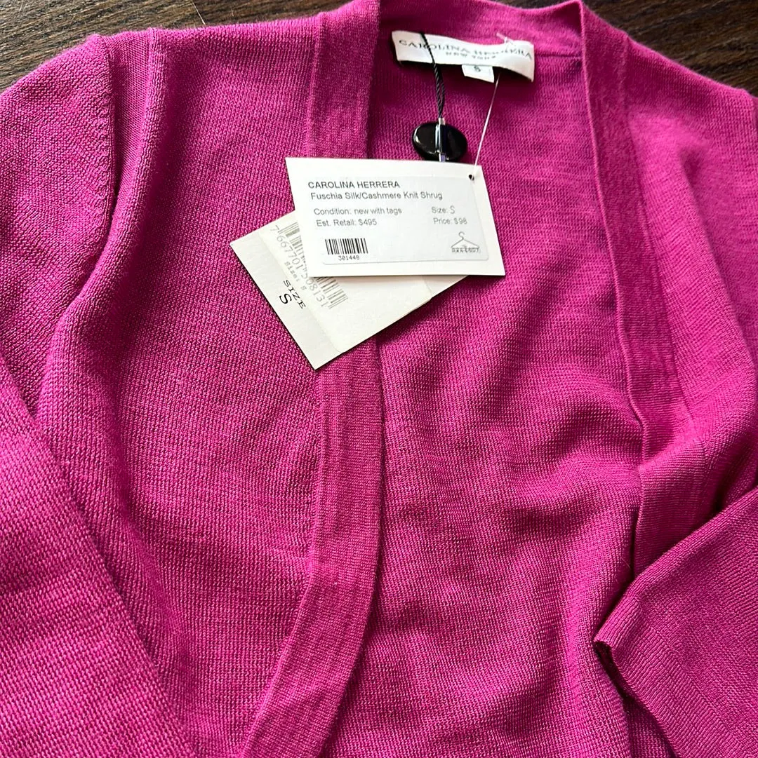 Carolina Herrera Fuschia Silk/Cashmere Knit Shrug