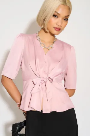 Caryn Blush Satin Tie Front Top