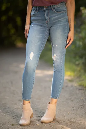 Cello Mid Rise Lightly Distressed Skinny Jeans
