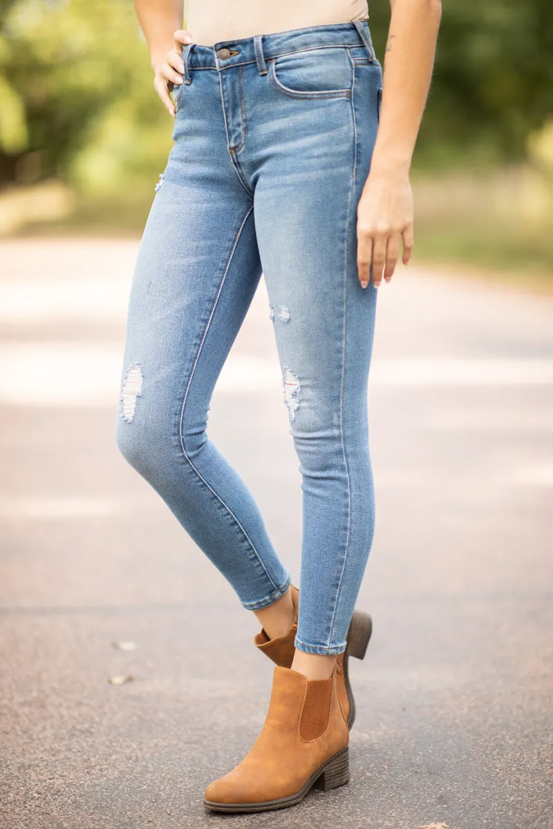Cello Mid Rise Lightly Distressed Skinny Jeans