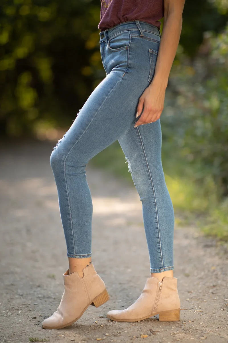 Cello Mid Rise Lightly Distressed Skinny Jeans