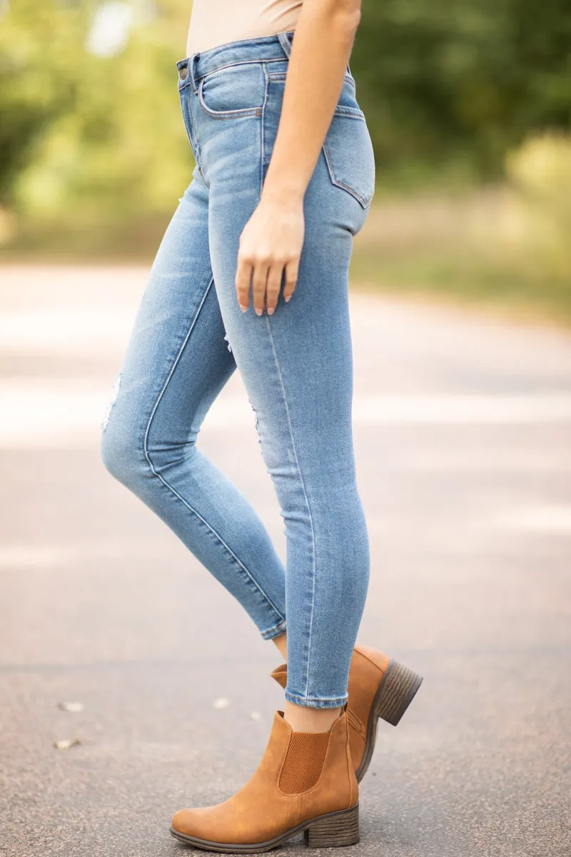 Cello Mid Rise Lightly Distressed Skinny Jeans