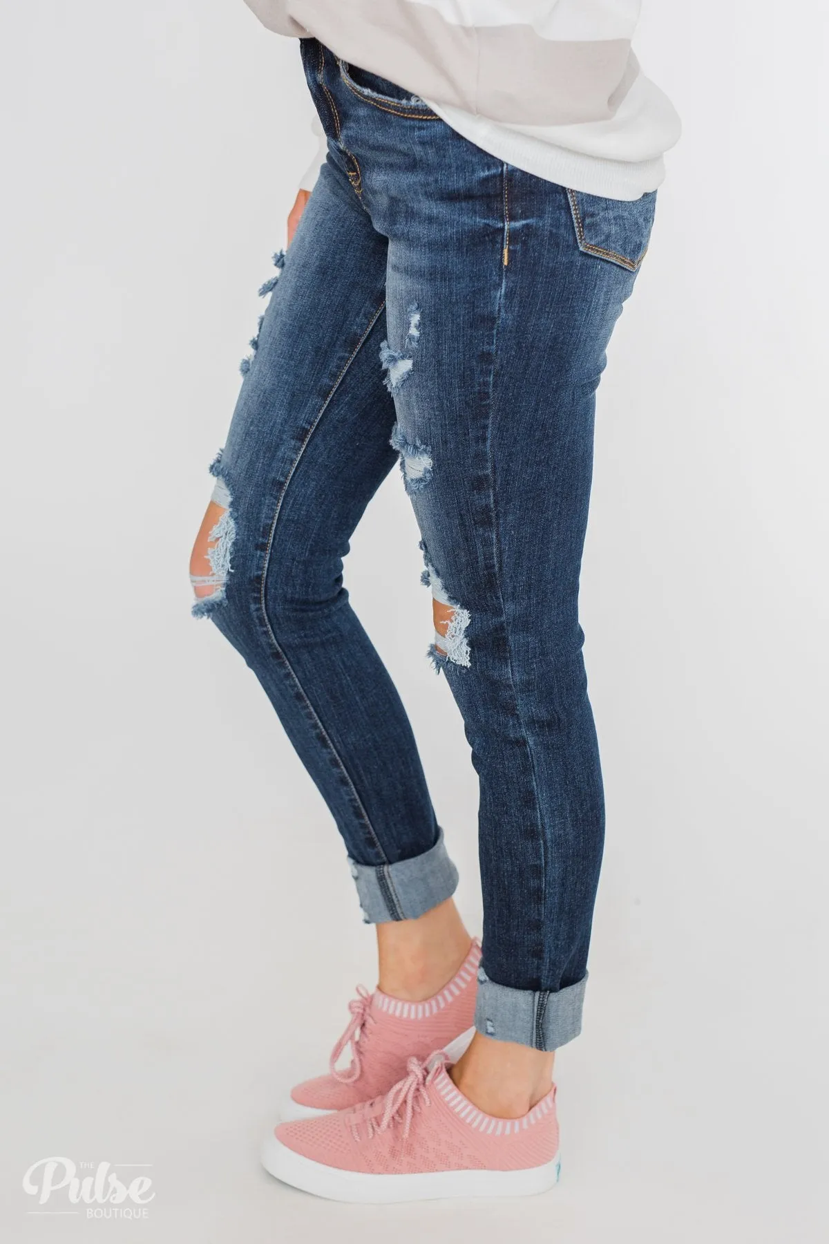 C'est Toi Distressed Ankle Cuff Skinnies- Polly Wash
