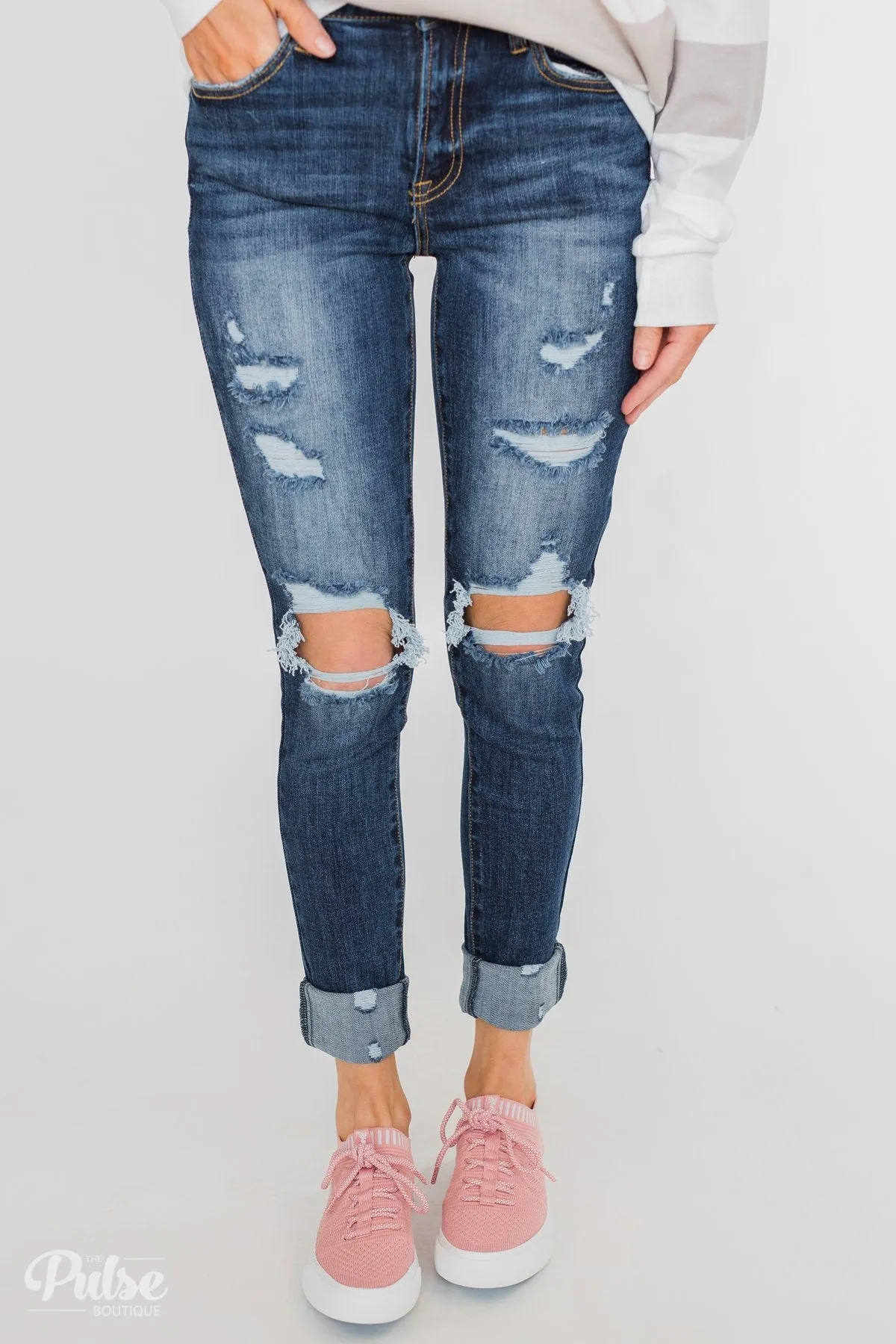 C'est Toi Distressed Ankle Cuff Skinnies- Polly Wash