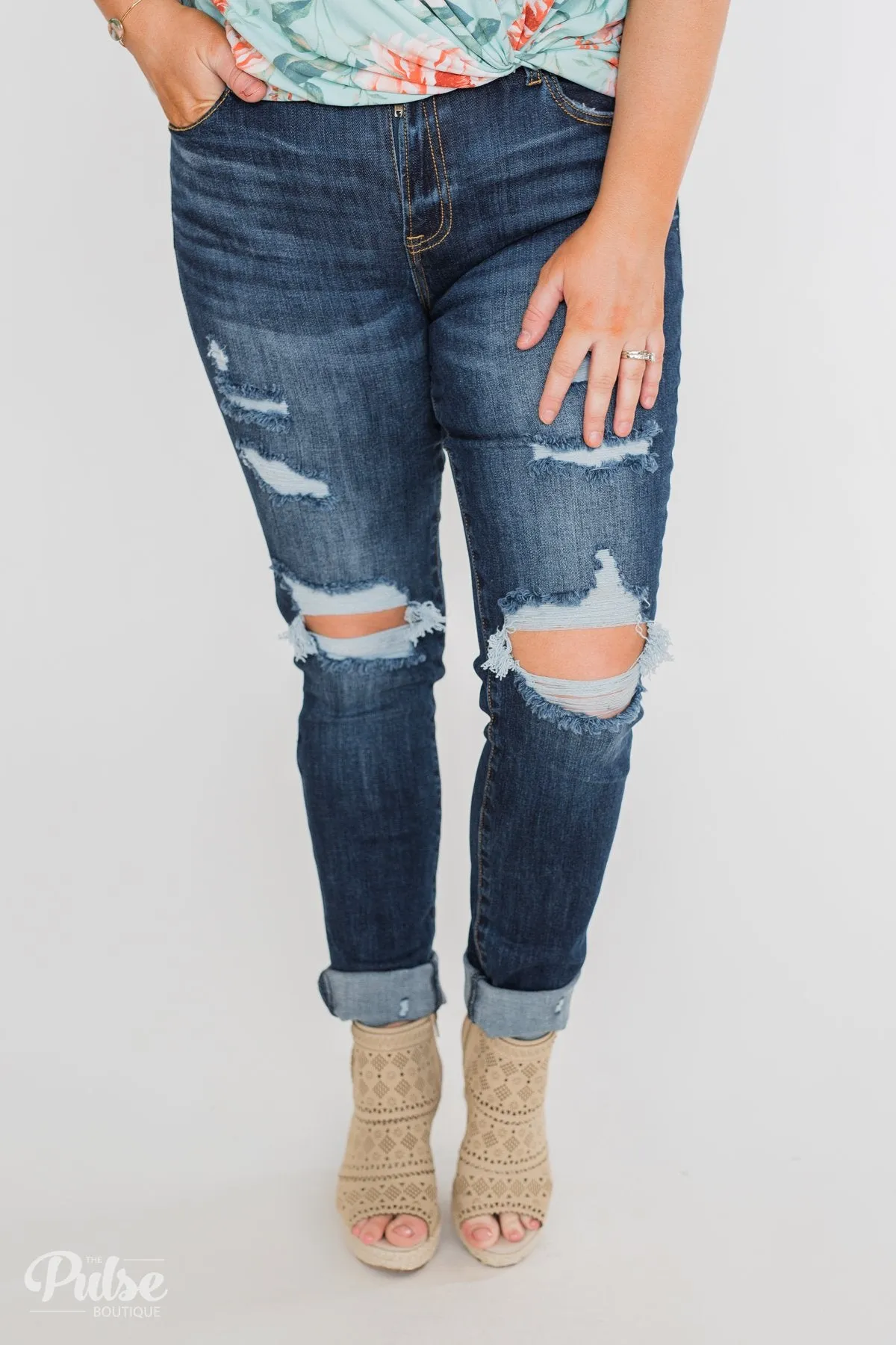 C'est Toi Distressed Ankle Cuff Skinnies- Polly Wash