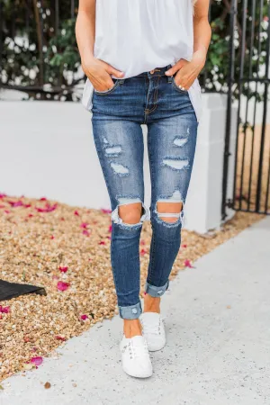 C'est Toi Distressed Ankle Cuff Skinnies- Polly Wash