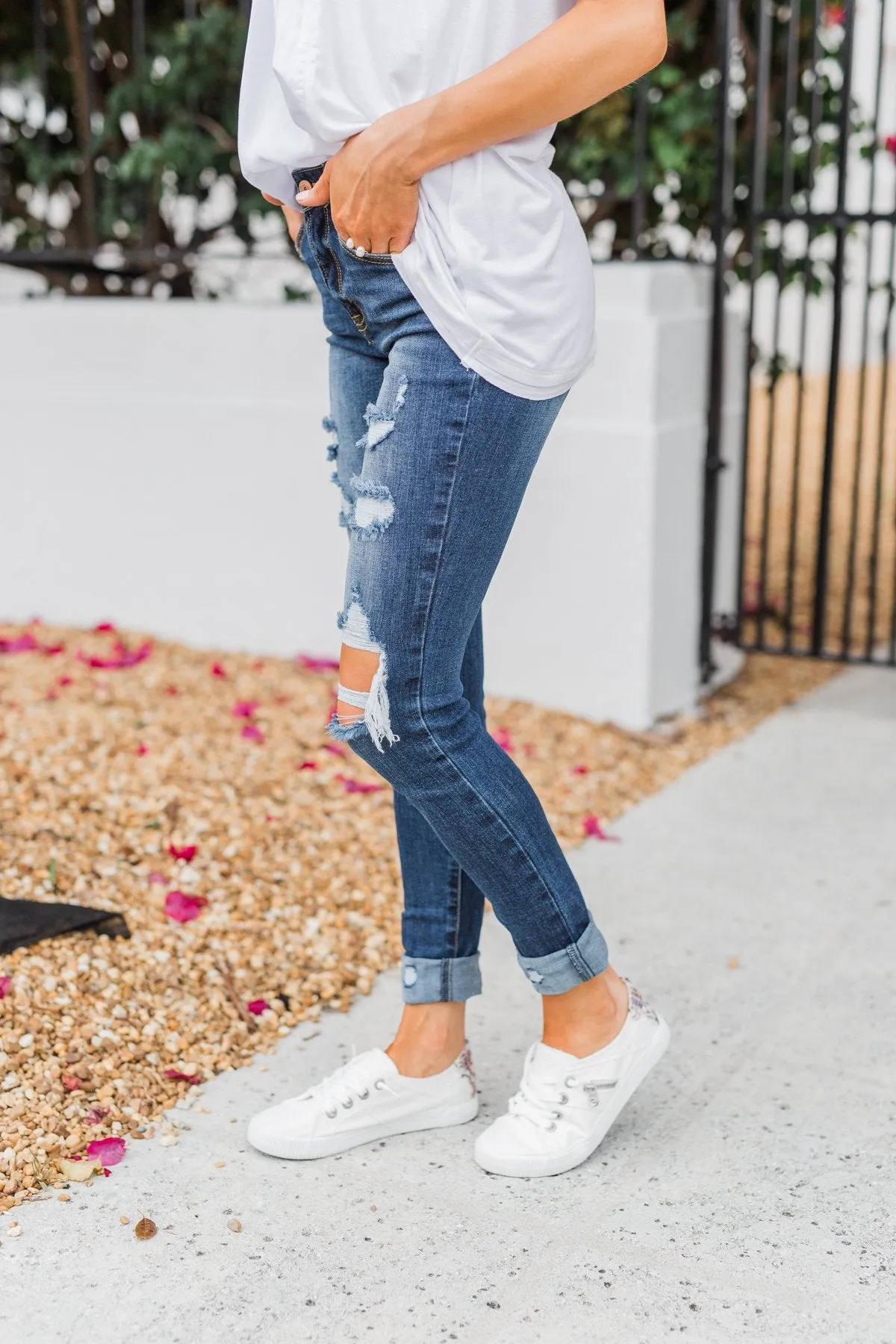 C'est Toi Distressed Ankle Cuff Skinnies- Polly Wash