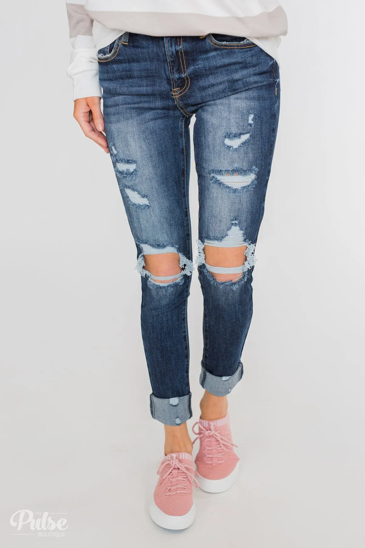 C'est Toi Distressed Ankle Cuff Skinnies- Polly Wash