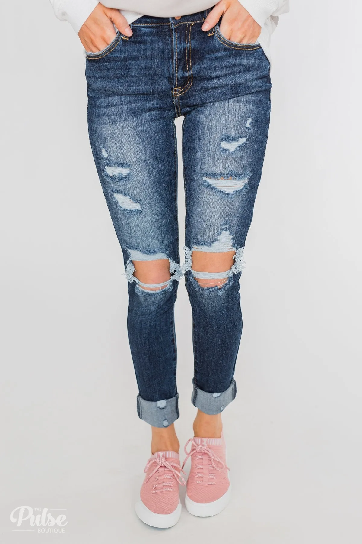 C'est Toi Distressed Ankle Cuff Skinnies- Polly Wash