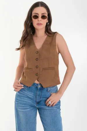 Chaleco de gamuza con cortes botones