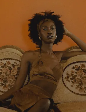 Chocolate Brown Silk Halter Top