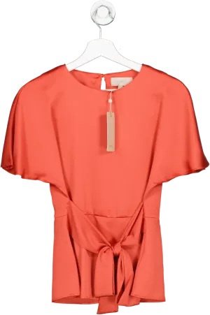 Coast Orange Poppy Satin Tie Front Top UK 8