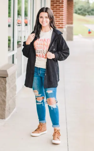 Cool Crisp Air Cord Shacket in Black