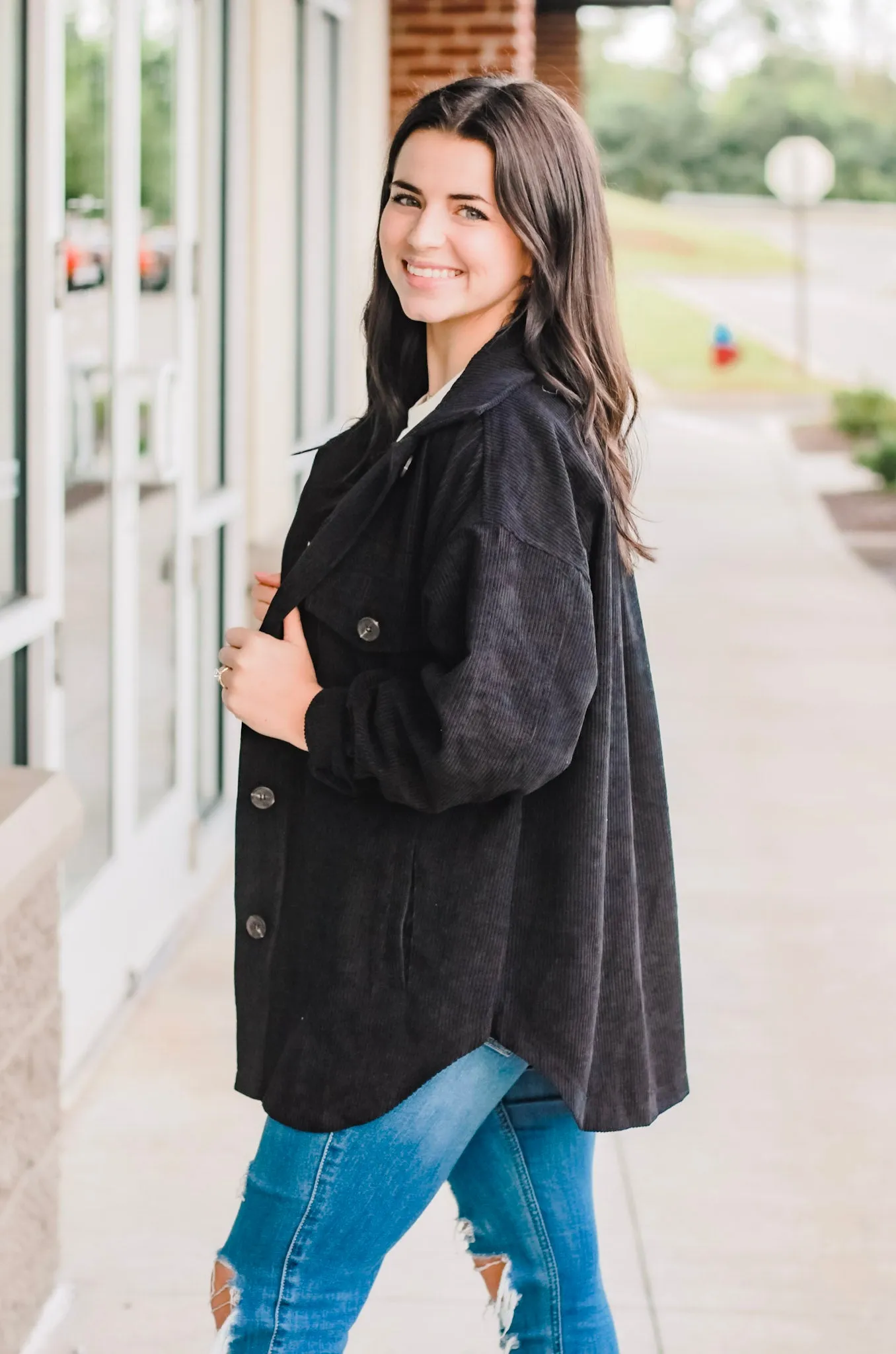 Cool Crisp Air Cord Shacket in Black