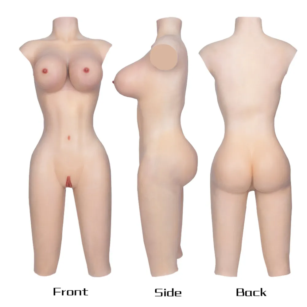 Crossdresser Silicone Body Suits Knee Length Shorts with Breast Form Liquid Silicone Filled Real Skin Touch for Trans Cosplay Party Drag Queen