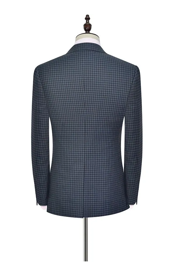 Dark Gray Small Check Three Piece Mens Suits One Button Formal Business Suits