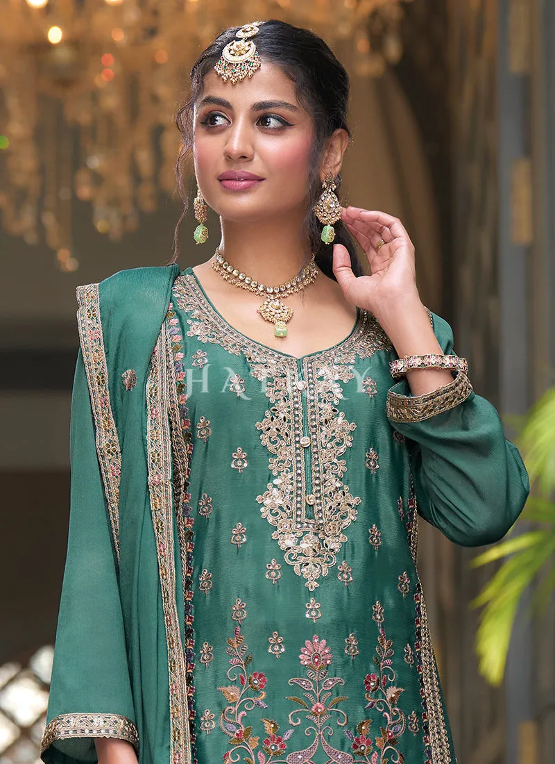 Dark Green Traditional Palazzo Suit