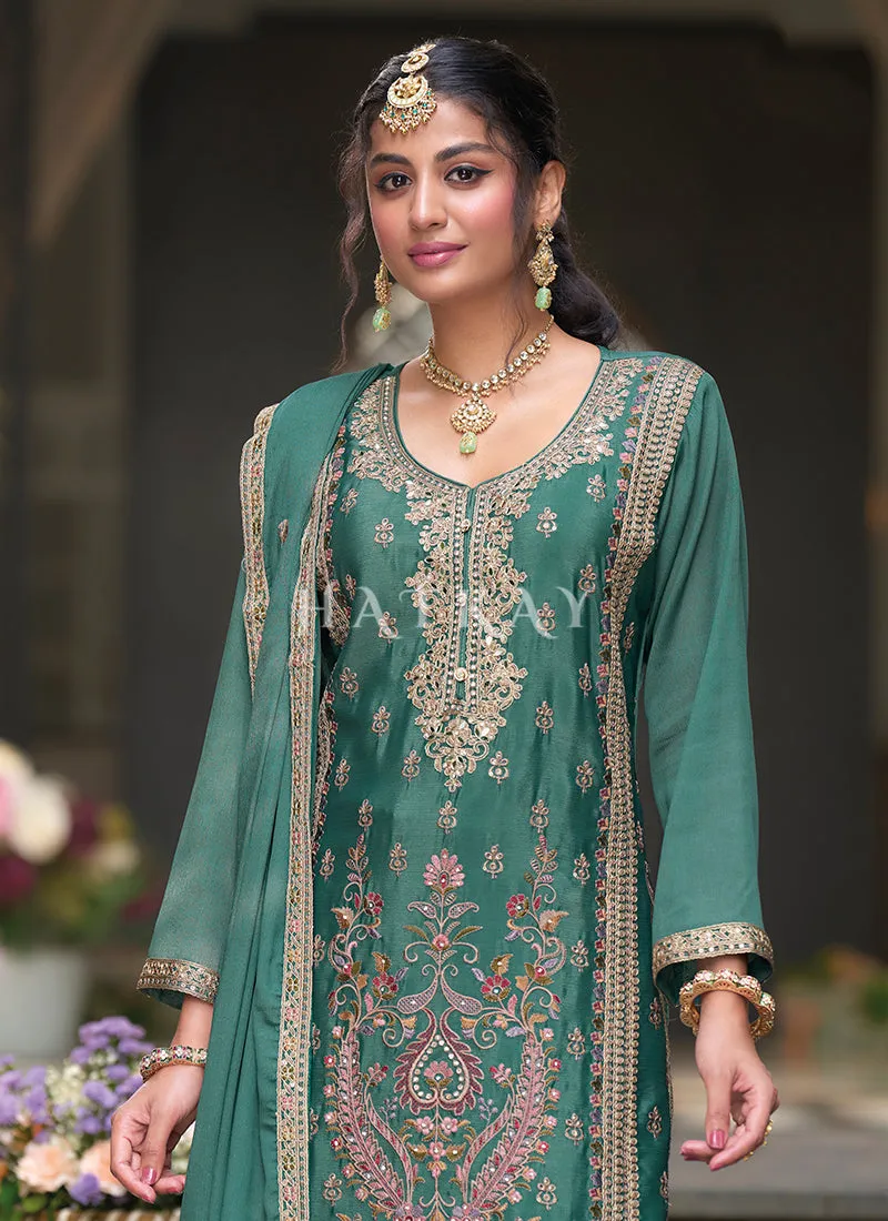 Dark Green Traditional Palazzo Suit