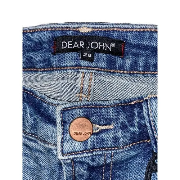 Dear John NWT Woman's Valley Blue Mid Rise Skinny Distressed Denim Jeans Size 26