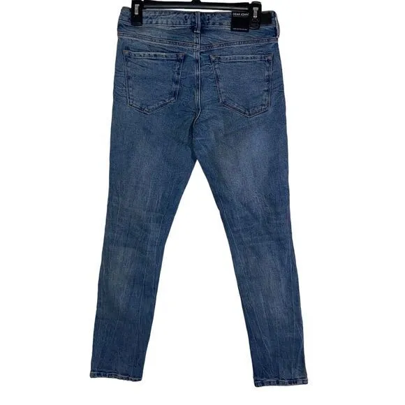 Dear John NWT Woman's Valley Blue Mid Rise Skinny Distressed Denim Jeans Size 26