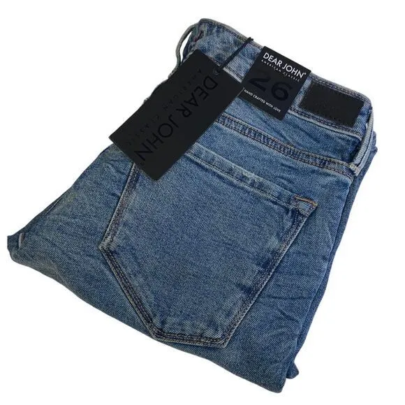 Dear John NWT Woman's Valley Blue Mid Rise Skinny Distressed Denim Jeans Size 26