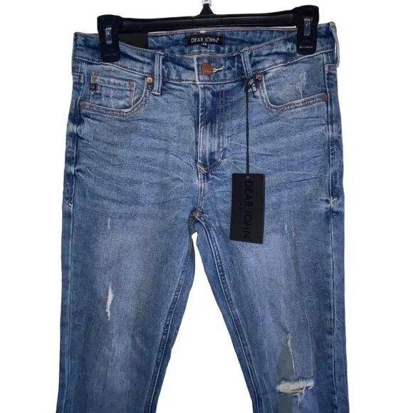 Dear John NWT Woman's Valley Blue Mid Rise Skinny Distressed Denim Jeans Size 26