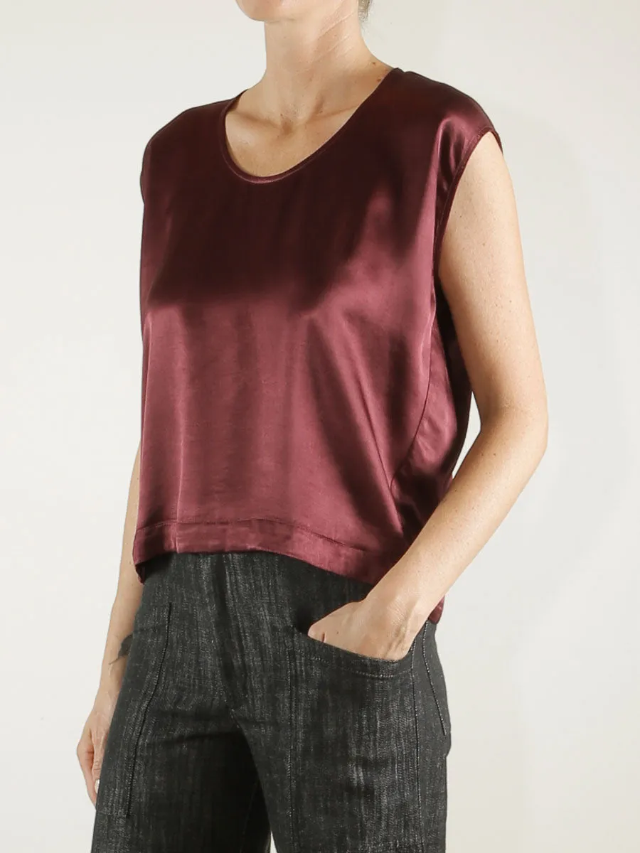 Delphine Cocoon Top in Vintage Satin - Fig
