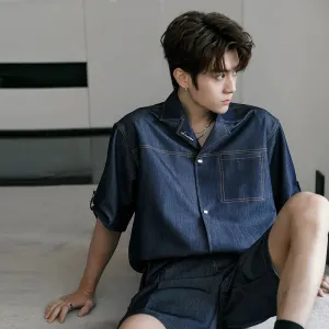 Denim Cuban Collar Chambray Shirt & Shorts