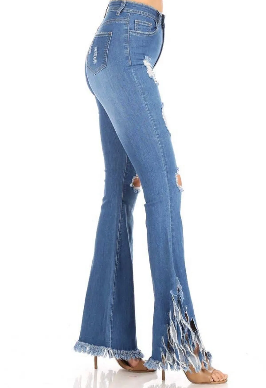 Distressed Fringe Bell Jeans