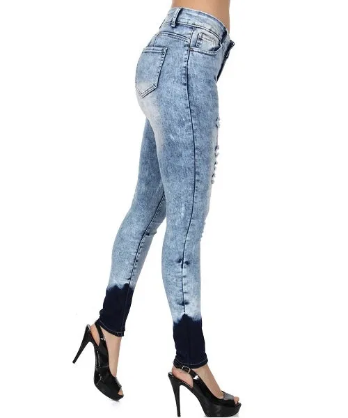 Distressed Ombre Skinny Jeans