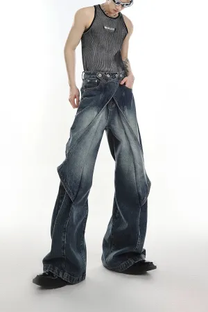 Distressed Washed Bell-bottom Jeans