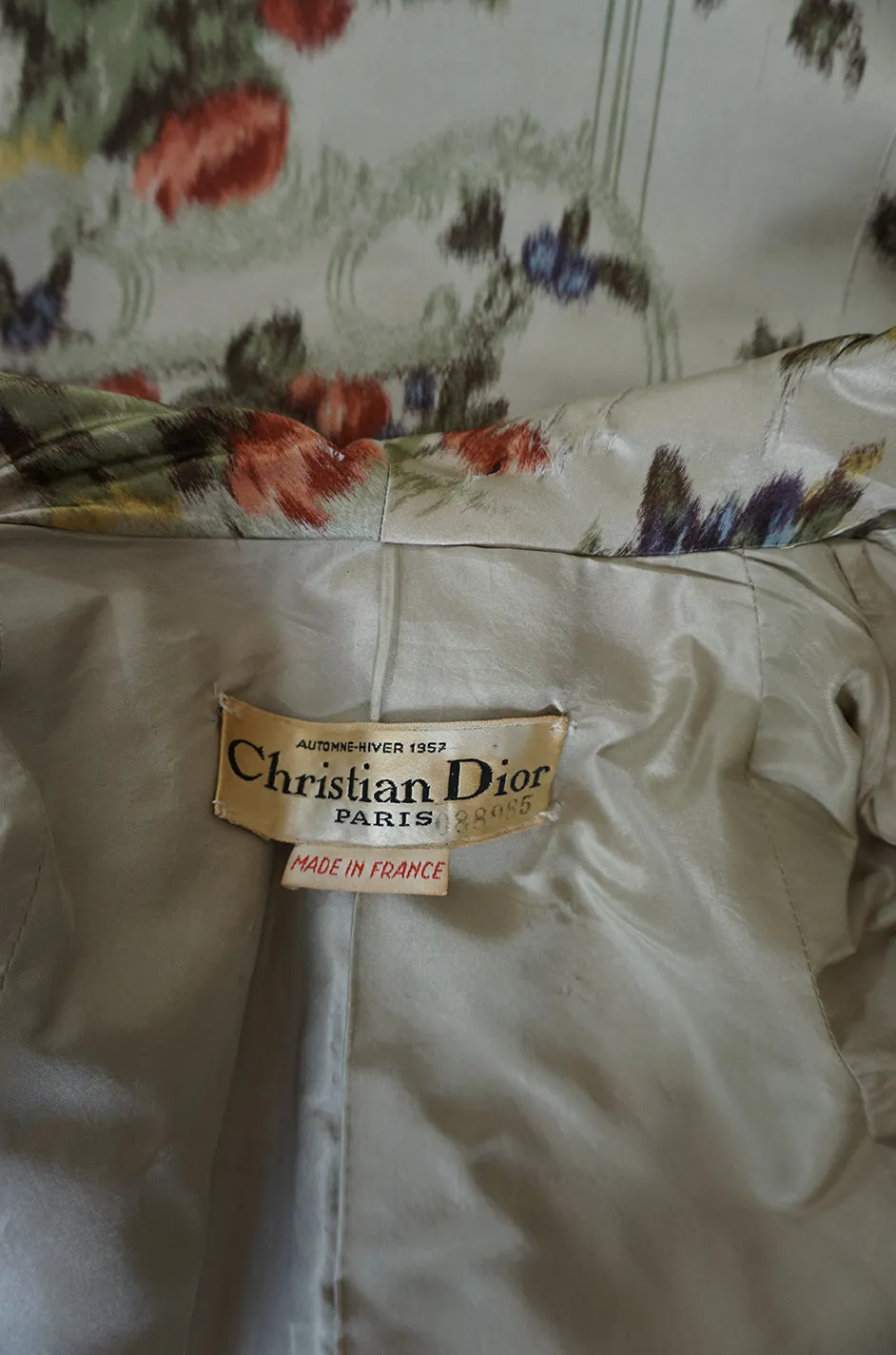 Documented 1957 Christian Dior Haute Couture Silk Monkey Print Coat