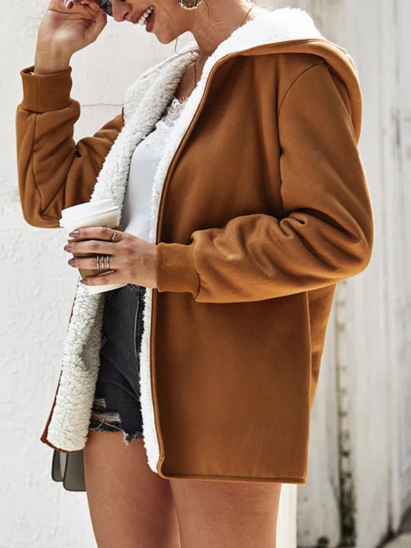 Double-faced Velvet Net Color Hooded Sweater Coat Female