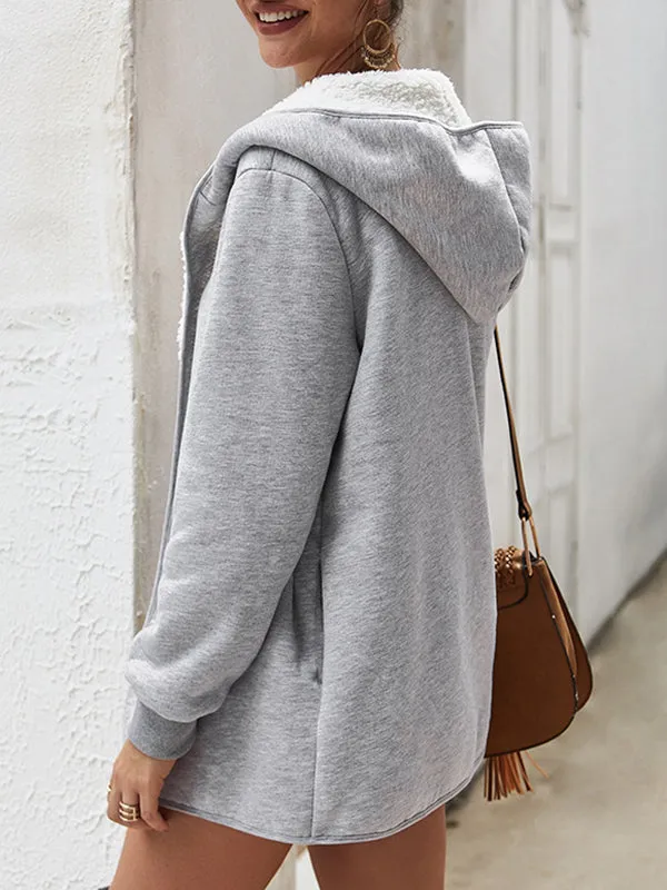 Double-faced Velvet Net Color Hooded Sweater Coat Female