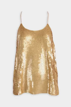 Eclair Sequins Beading Cami Top in Gold