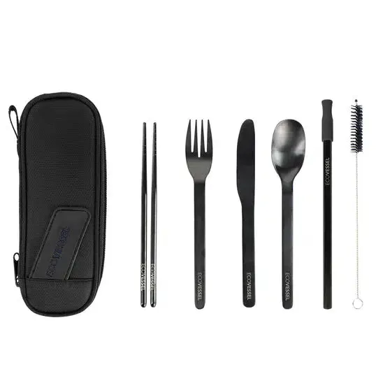 EcoVessel Wanderware 6-Piece, Reusable Stainless Steel Utensil Set with Travel Pouch