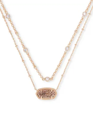 Elisa Rose Gold Multi Strand Necklace in Rose Gold Drusy