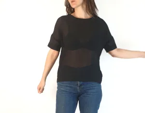 Elk black semi-sheer majority silk top with subtle horizontal stripes size XS, best fits size 6