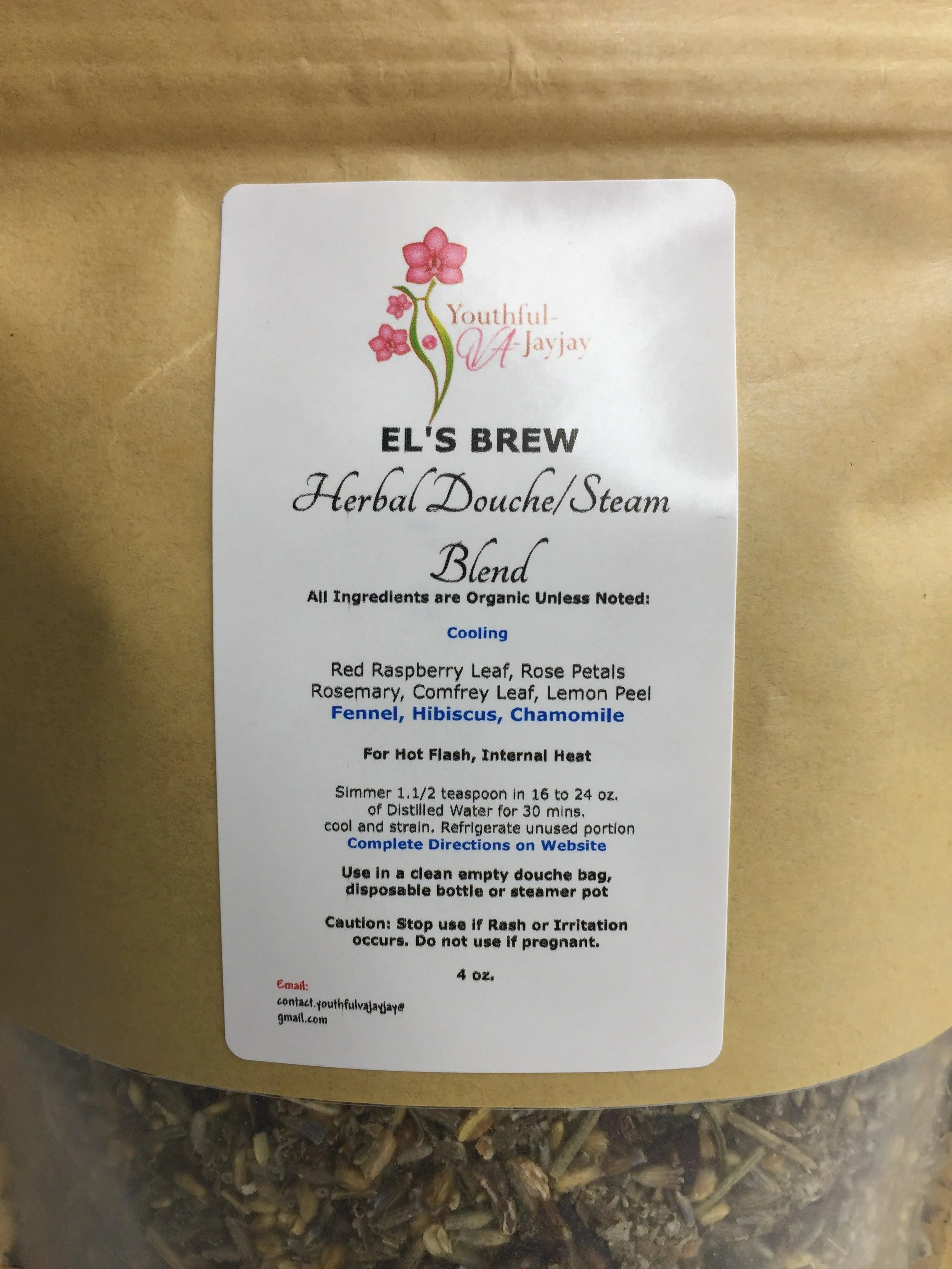 EL'S BREW- Organic Herbal Steam/Douche Blend, Handcrafted COOLING USE, 4oz.