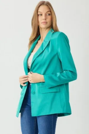 Emerald Satin Blazer with Flap Pockets