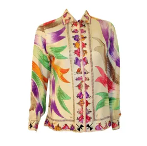 EMILIO PUCCI 1960s Silk Blouse Ladies & Ribbon Print